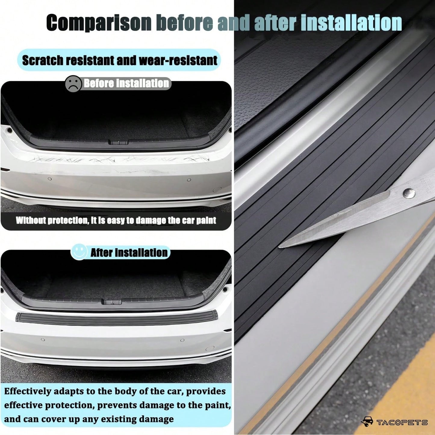 1PC Rear Bumper Protector, 35.4"X3.4" Anti-Scratch Rubber Guard Strip With Adhesive, Trunk Lip Protection, Universalfor Most Cars, Trucks, SUVs (Black)