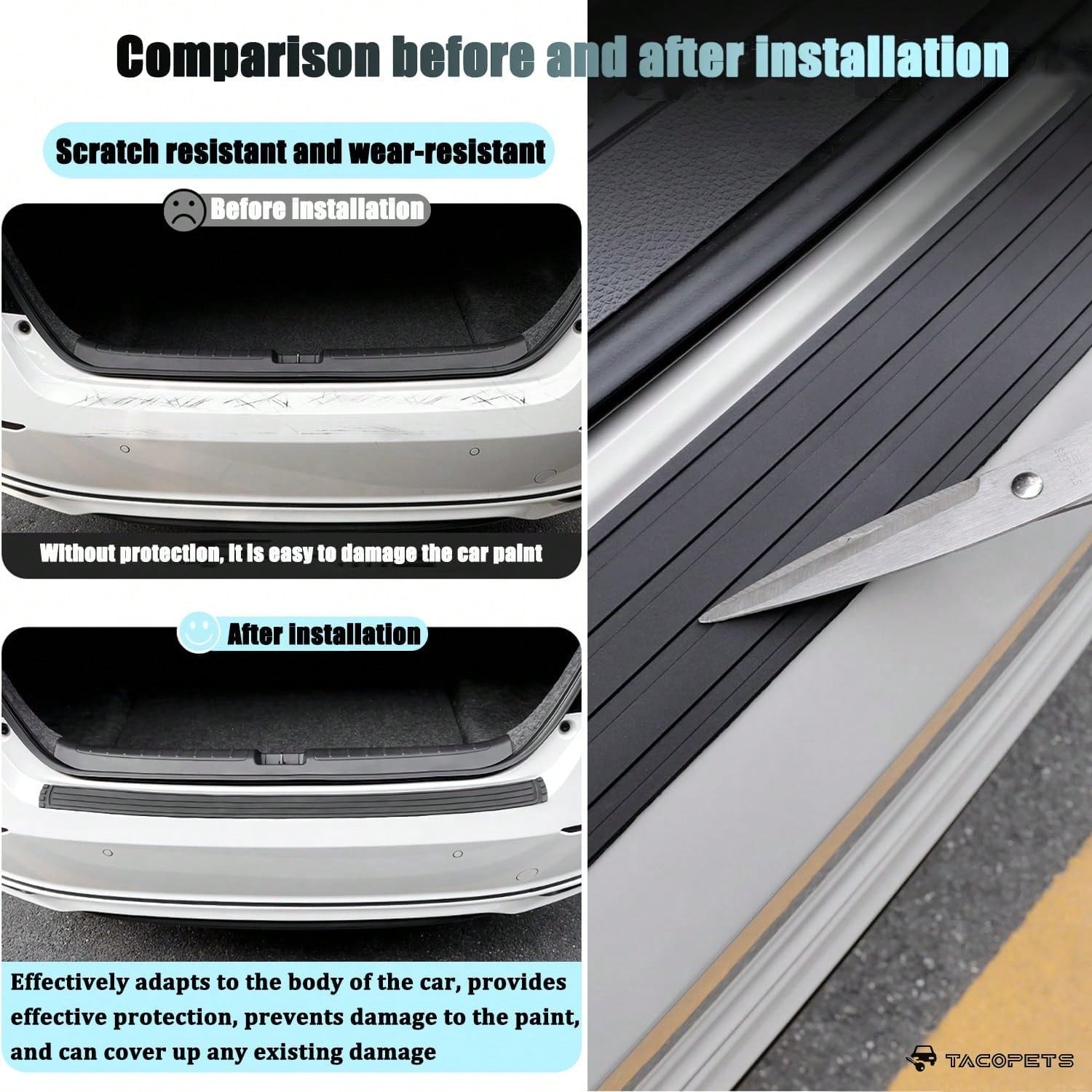 1PC Rear Bumper Protector, 35.4"X3.4" Anti-Scratch Rubber Guard Strip With Adhesive, Trunk Lip Protection, Universalfor Most Cars, Trucks, SUVs (Black)