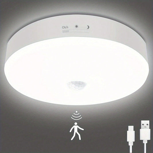 1PC Rechargeable LED Ceiling Light, 7000mAh 300LM High Brightness Motion Sensor Light, Day & Night Dual Mode, Wireless & No Hardwiring For Hallway Staircase Entryway Garage Home Lighting