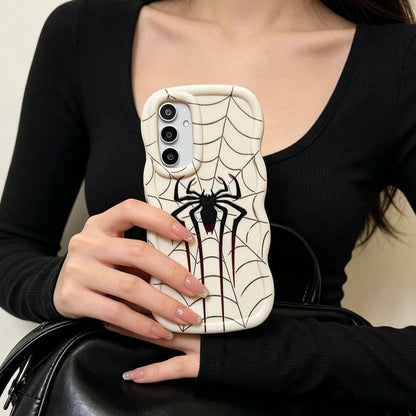 1pc Red & Black Long-Legged Spider Creative Minimalist Fresh Simple Spider Web European & American Style Vintage Innovative, Macaron White Full Coverage Anti-Drop Fresh Colorful Wavy Shape Cream Style