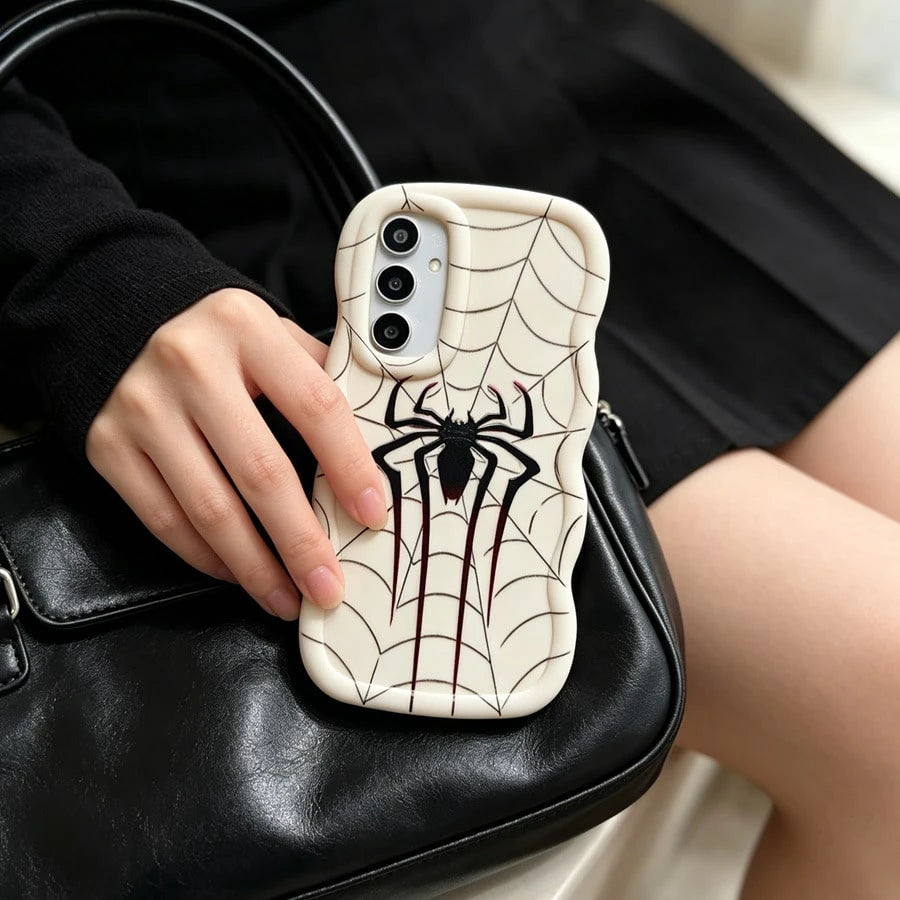 1pc Red & Black Long-Legged Spider Creative Minimalist Fresh Simple Spider Web European & American Style Vintage Innovative, Macaron White Full Coverage Anti-Drop Fresh Colorful Wavy Shape Cream Style