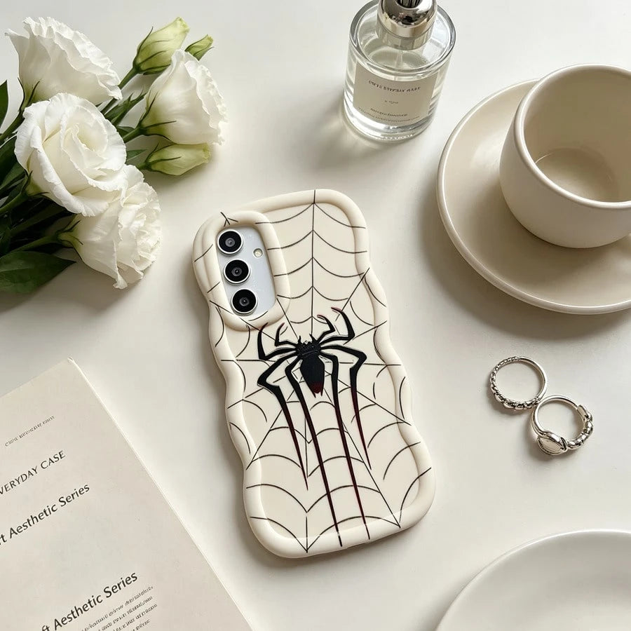 1pc Red & Black Long-Legged Spider Creative Minimalist Fresh Simple Spider Web European & American Style Vintage Innovative, Macaron White Full Coverage Anti-Drop Fresh Colorful Wavy Shape Cream Style