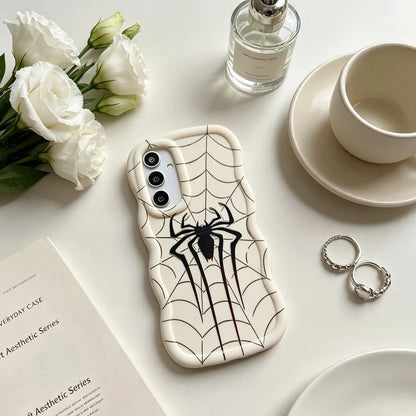 1pc Red & Black Long-Legged Spider Creative Minimalist Fresh Simple Spider Web European & American Style Vintage Innovative, Macaron White Full Coverage Anti-Drop Fresh Colorful Wavy Shape Cream Style