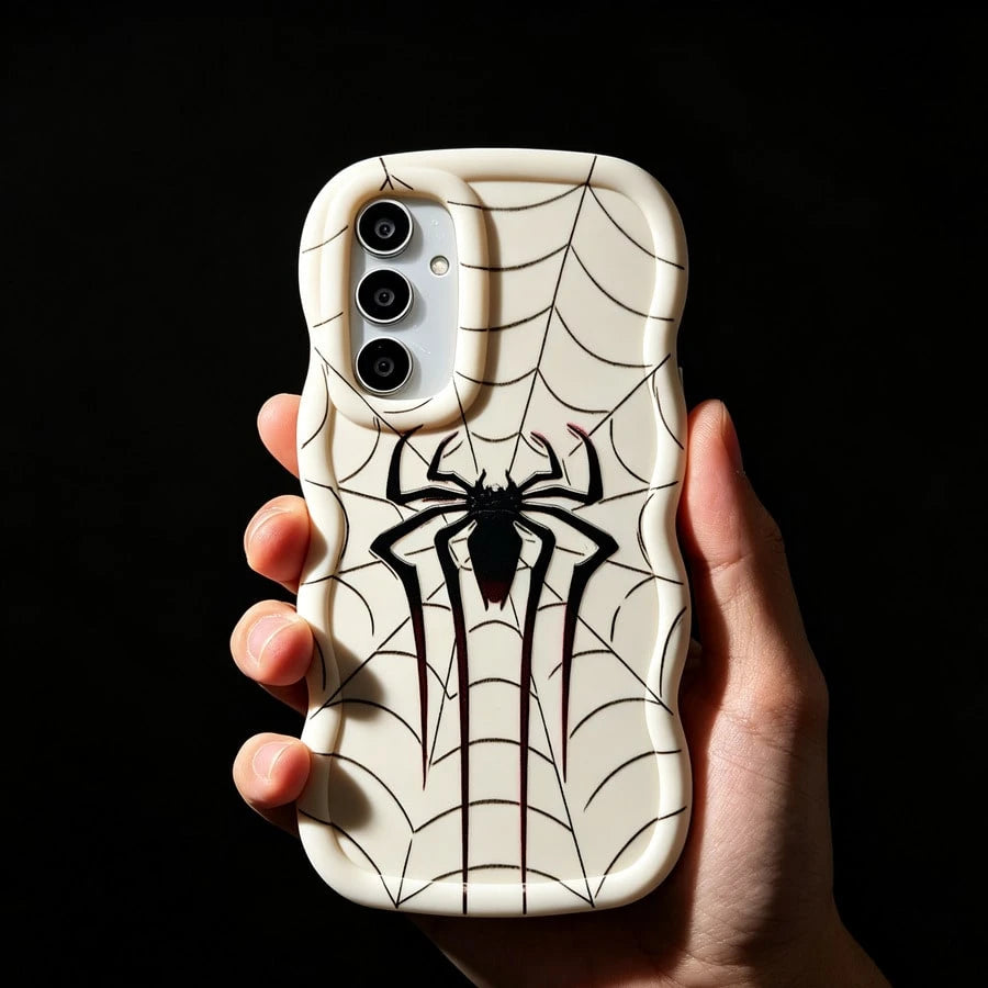 1pc Red & Black Long-Legged Spider Creative Minimalist Fresh Simple Spider Web European & American Style Vintage Innovative, Macaron White Full Coverage Anti-Drop Fresh Colorful Wavy Shape Cream Style