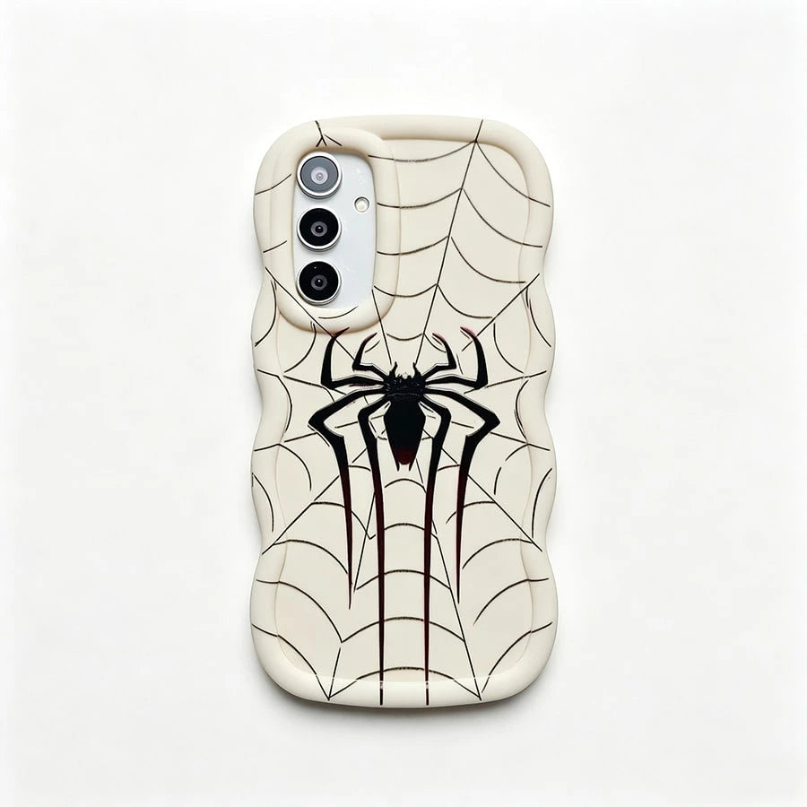 1pc Red & Black Long-Legged Spider Creative Minimalist Fresh Simple Spider Web European & American Style Vintage Innovative, Macaron White Full Coverage Anti-Drop Fresh Colorful Wavy Shape Cream Style