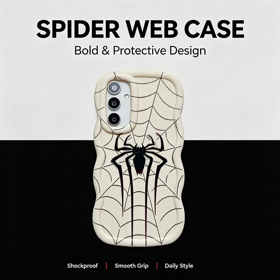 1pc Red & Black Long-Legged Spider Creative Minimalist Fresh Simple Spider Web European & American Style Vintage Innovative, Macaron White Full Coverage Anti-Drop Fresh Colorful Wavy Shape Cream Style