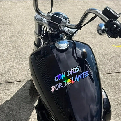1pc Religious Motorcycle Decoration- Spanish Prayer Sticker "God Will Provide- Whatever You Need", Waterproof Vinyl Bike Decal For Motorcycle, Car, Tank, Window- Faith-Based Vehicle Decoration With