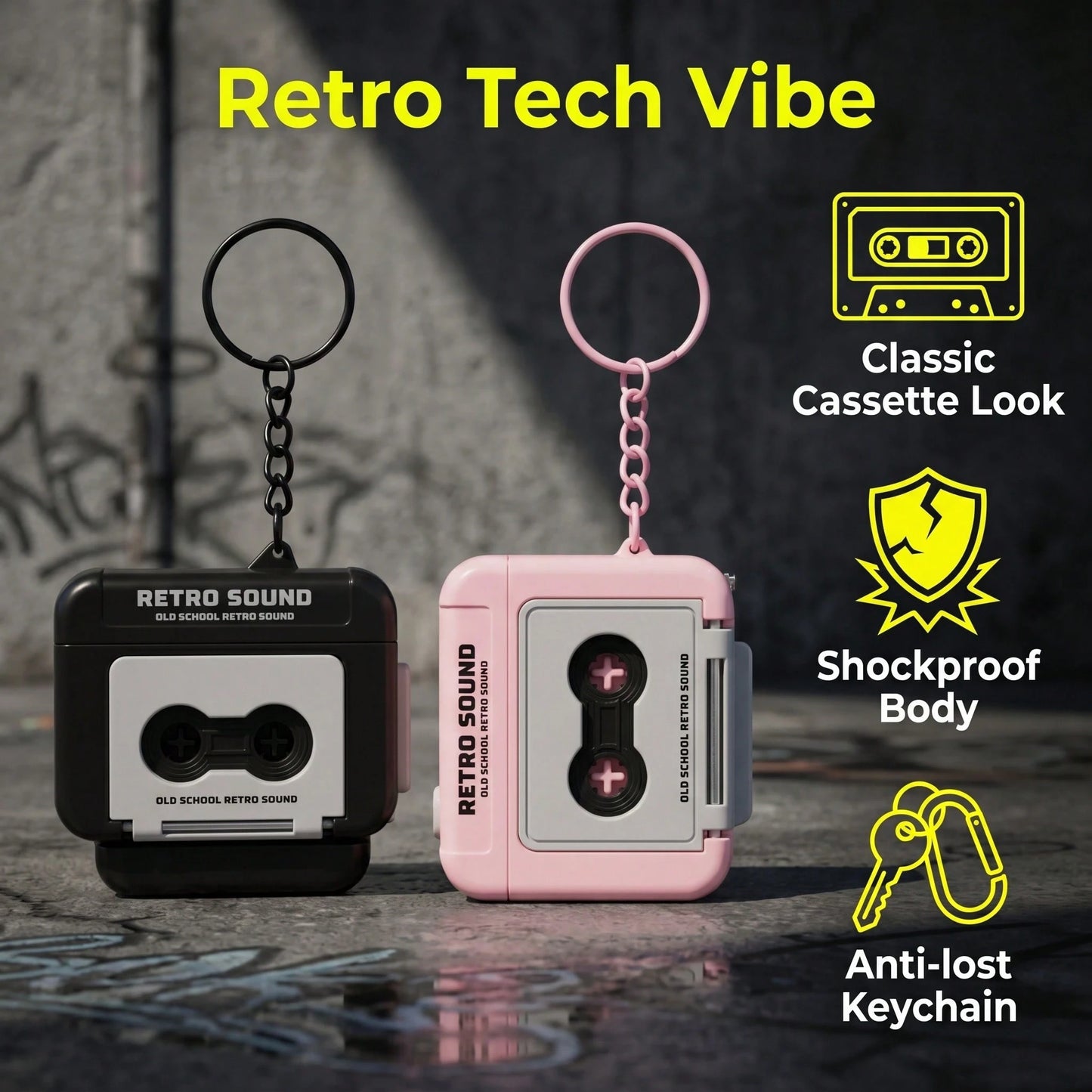 1pc Retro Cassette Tape Keychain- Mini Vintage Tape Player Pendant, Themed Keyring, Novelty Music Box Charm, Creative Small Gift, Non-Metal Non-Plated (Random Letter Printing) Festival Graduation Tea
