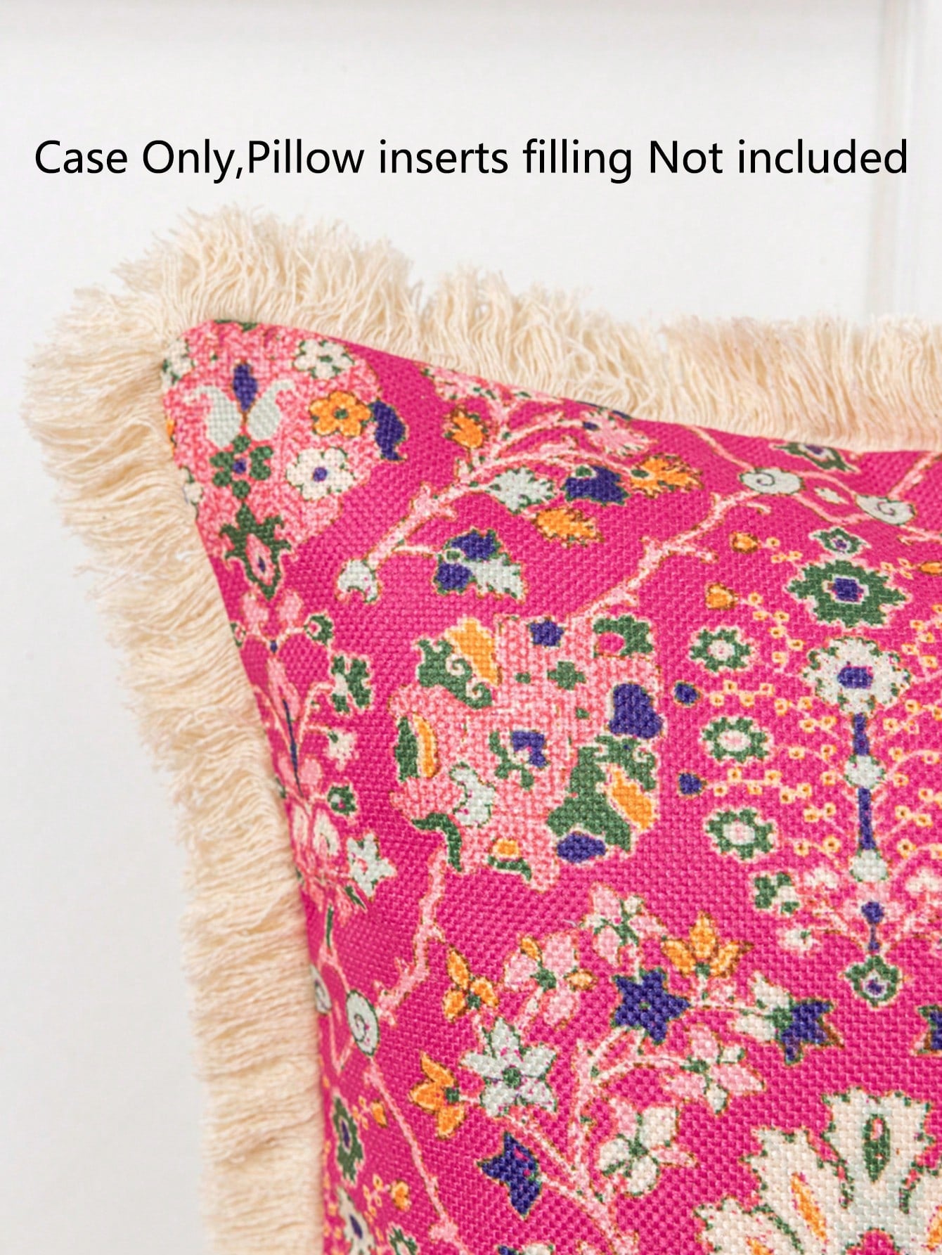 1pc Retro Linen Style Floral Print Pillowcase With Tassel Trim, Home Decor Cushion Cover For Sofa Or Bed, No Filling