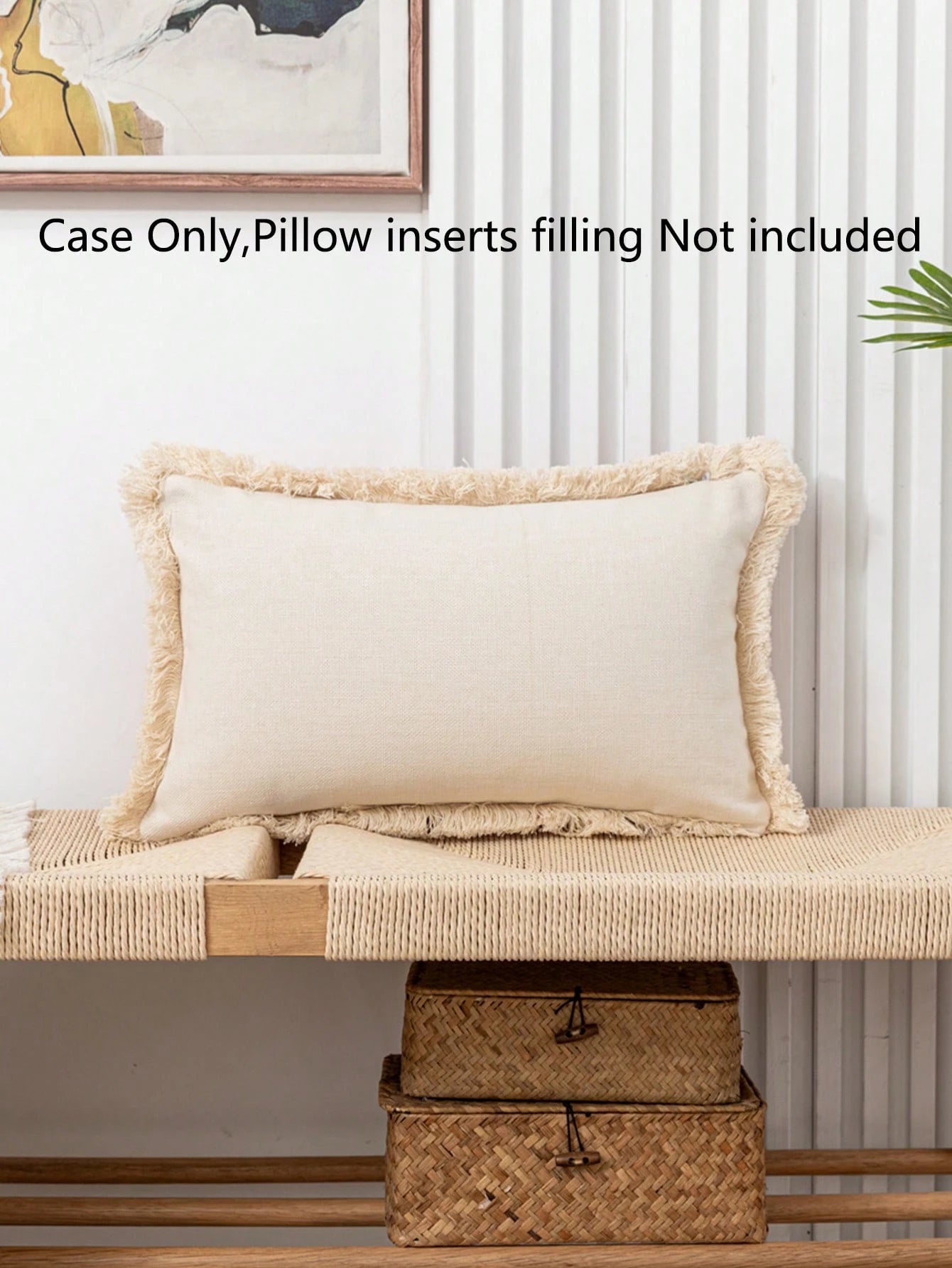 1pc Retro Linen Style Floral Print Pillowcase With Tassel Trim, Home Decor Cushion Cover For Sofa Or Bed, No Filling