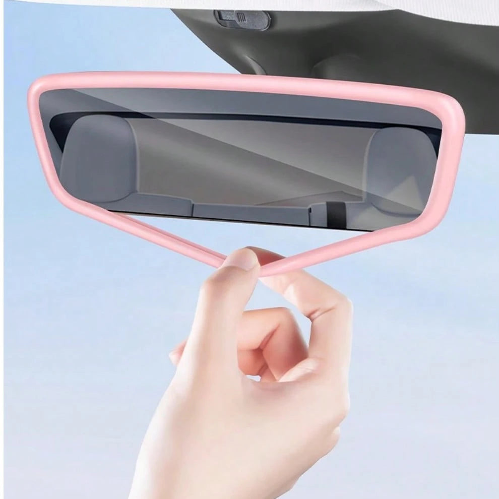 1pc Rhinestone/Silicone Frame Ornament, Universal Car Rearview Mirror Decoration Accessory, Women's Car Interior Decor, Pink