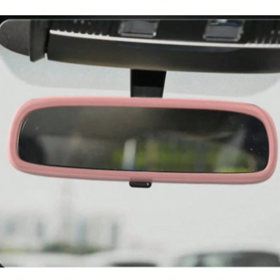 1pc Rhinestone/Silicone Frame Ornament, Universal Car Rearview Mirror Decoration Accessory, Women's Car Interior Decor, Pink