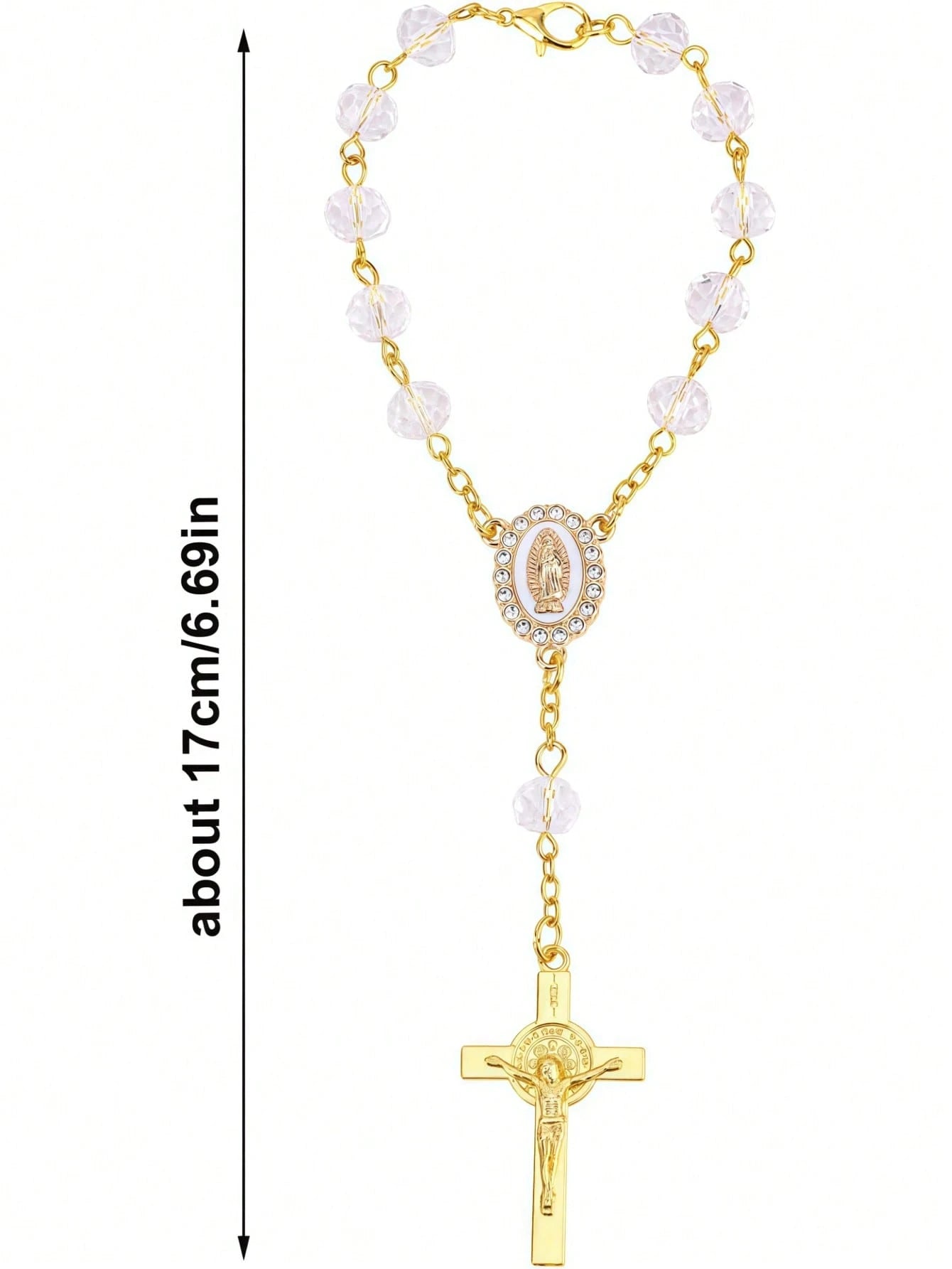 1pc Rosary Cross Baptism Bracelet Hanging Decor, Handmade Cross Car Rearview Mirror Pendant, Women Car Accessory
