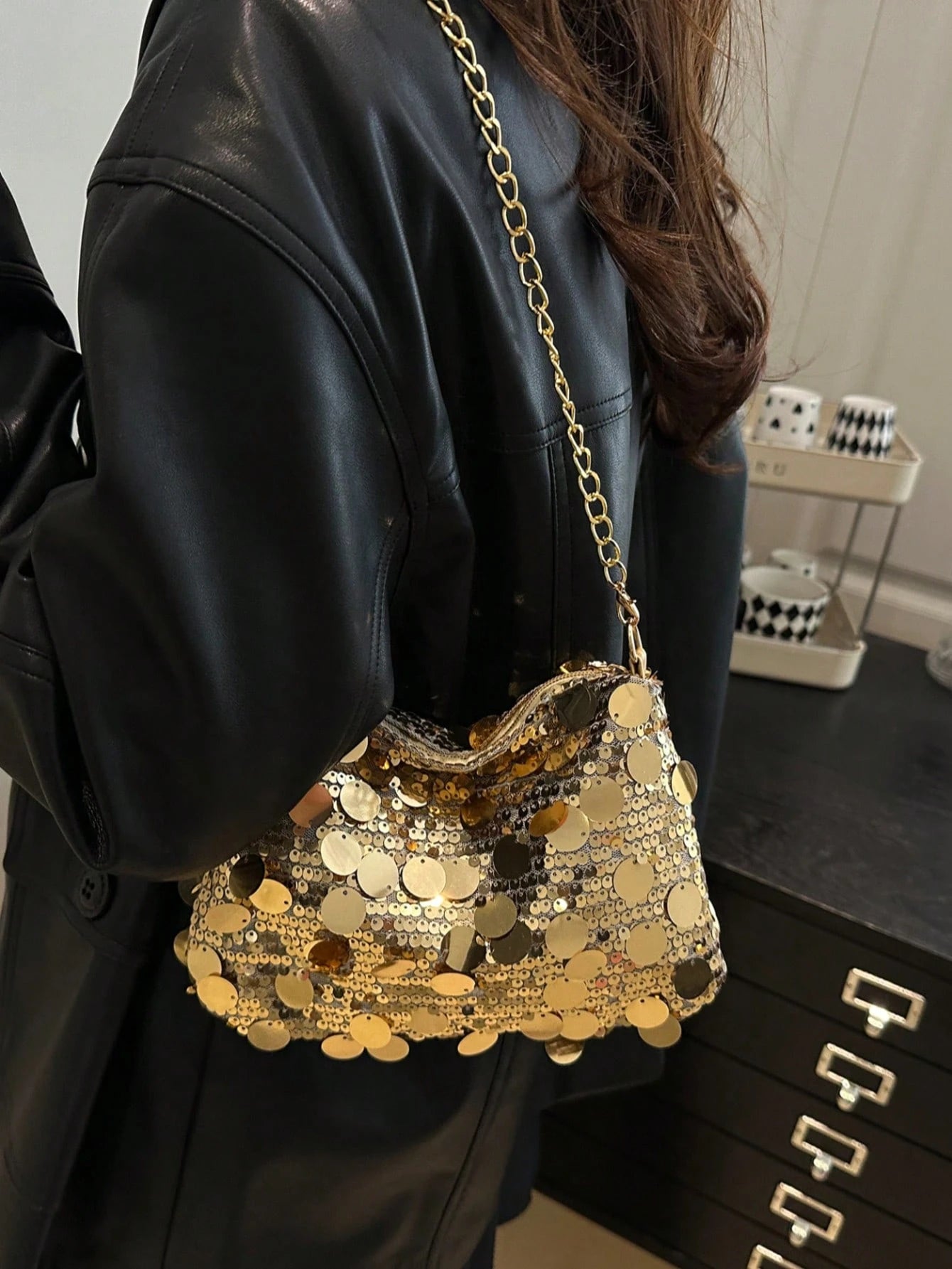 1pc Sequin Shoulder Bag, Fashion Crossbody Bag, Evening Clutch Purse For Women, Suitable For Party And Daily Use, Sequin