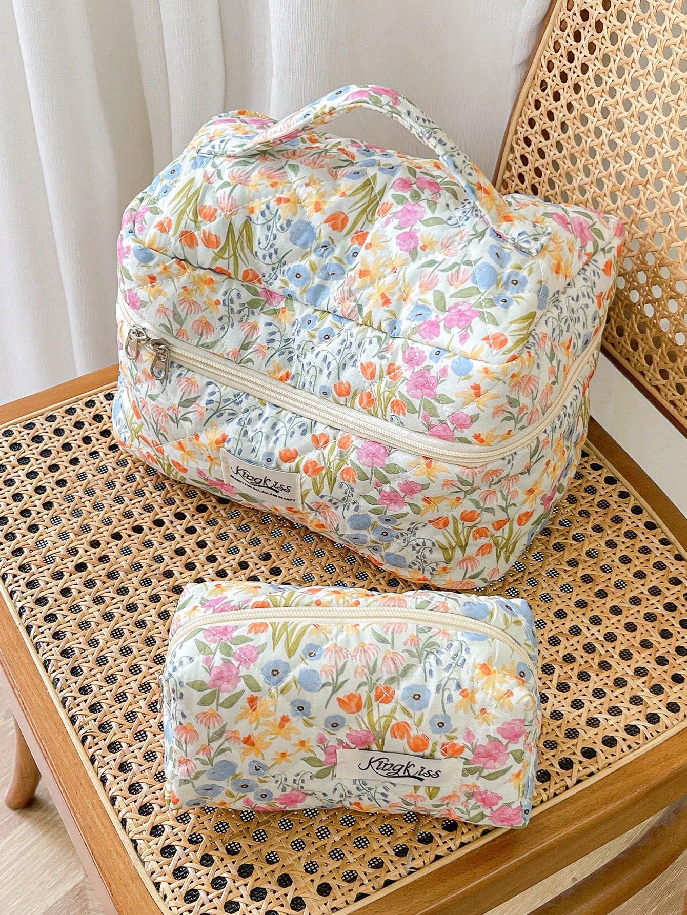 1pc/Set Colorful Floral Print Girls Makeup Bag With Zipper, Suitable For Skincare, Cosmetics, Lip Gloss, Sunscreen, Hand Cream, Coins, Daily Commute, Travel, Cruise, Dorm Essentials Storage Bag, Perfe