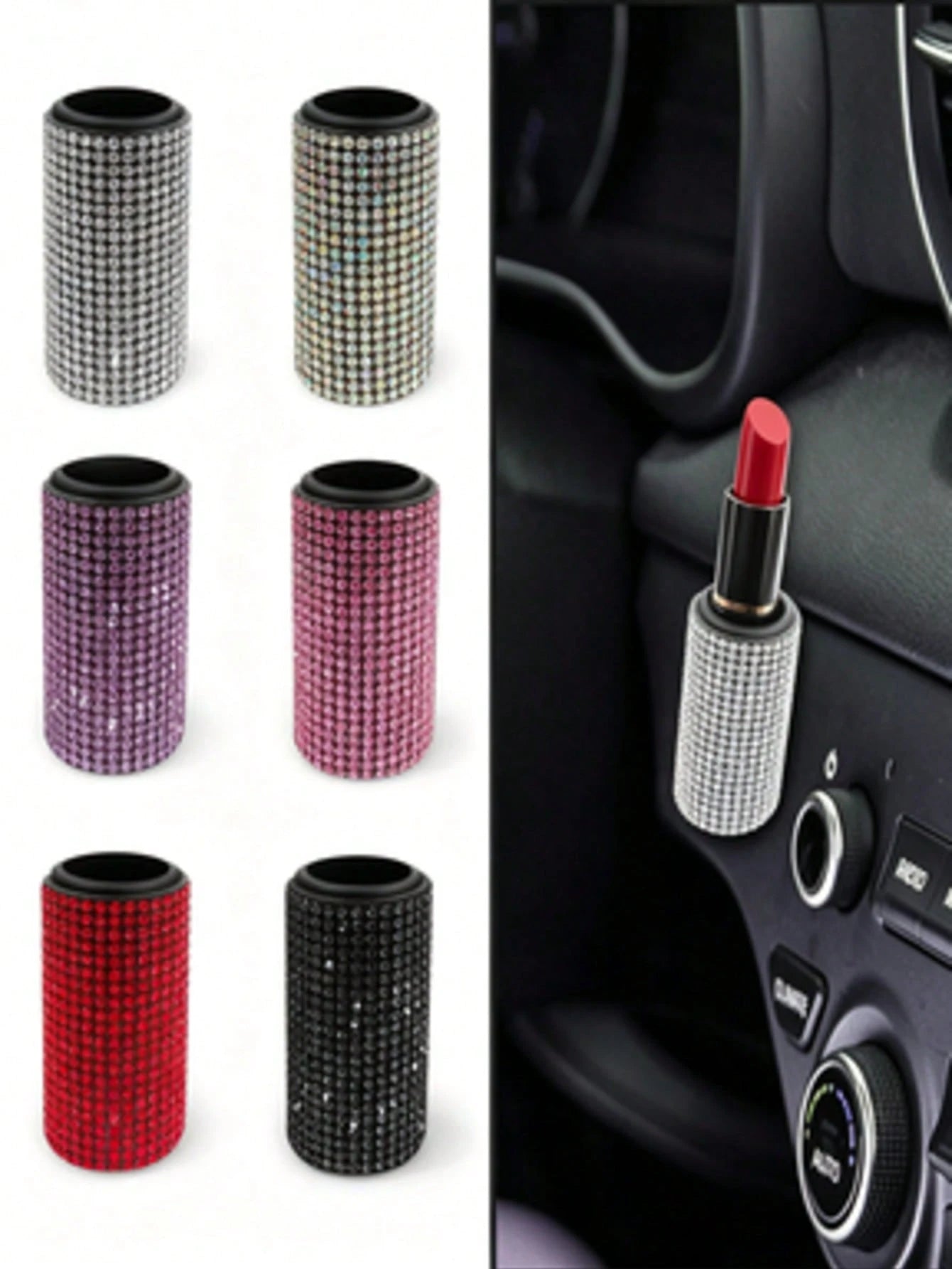 1pc Shiny Rhinestone Car Lipstick Holder- Portable Wall-Mounted Cosmetic Storage Box With Adhesive Backing, Car Accessory, Nail Art Supplies, Travel Essential, Room Decor, Nail Storage Box