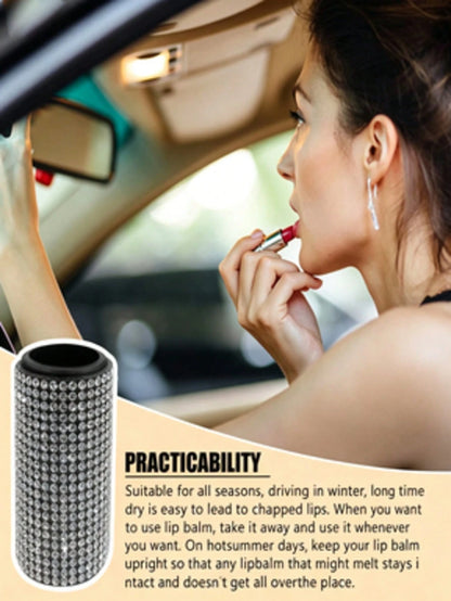 1pc Shiny Rhinestone Car Lipstick Holder- Portable Wall-Mounted Cosmetic Storage Box With Adhesive Backing, Car Accessory, Nail Art Supplies, Travel Essential, Room Decor, Nail Storage Box