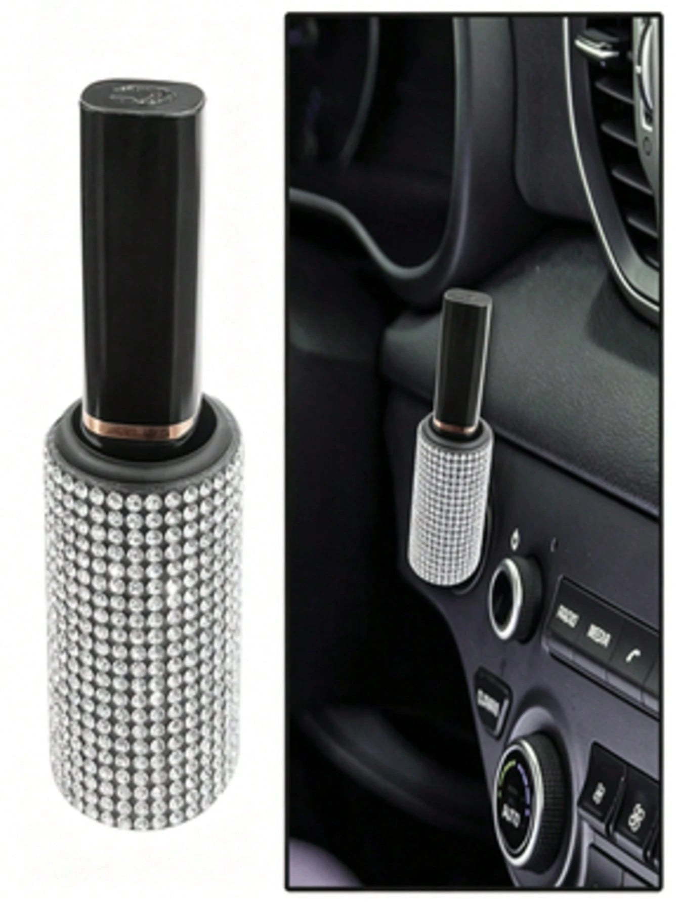 1pc Shiny Rhinestone Car Lipstick Holder- Portable Wall-Mounted Cosmetic Storage Box With Adhesive Backing, Car Accessory, Nail Art Supplies, Travel Essential, Room Decor, Nail Storage Box