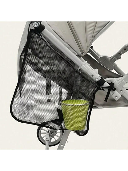 1pc Side Hanging Baby Stroller Storage Accessory- Universal Stroller Storage Rack- Mesh Cargo Net, Suitable For Baby Stroller Storage- Non-Slip, Adjustable Strap- Black