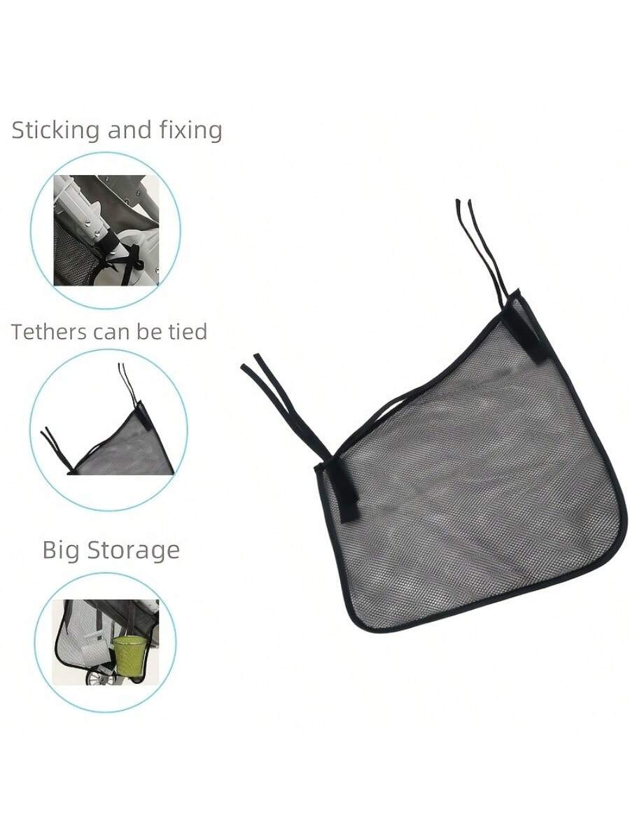 1pc Side Hanging Baby Stroller Storage Accessory- Universal Stroller Storage Rack- Mesh Cargo Net, Suitable For Baby Stroller Storage- Non-Slip, Adjustable Strap- Black