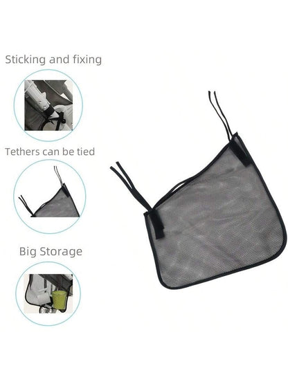 1pc Side Hanging Baby Stroller Storage Accessory- Universal Stroller Storage Rack- Mesh Cargo Net, Suitable For Baby Stroller Storage- Non-Slip, Adjustable Strap- Black