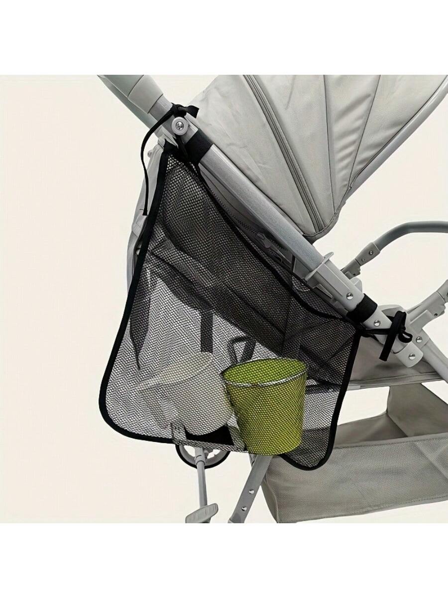 1pc Side Hanging Baby Stroller Storage Accessory- Universal Stroller Storage Rack- Mesh Cargo Net, Suitable For Baby Stroller Storage- Non-Slip, Adjustable Strap- Black