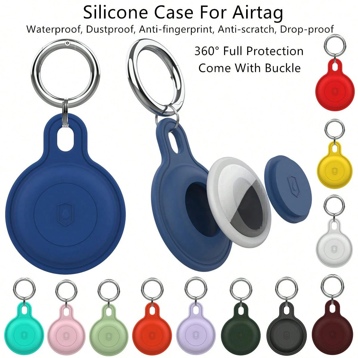 1pc Silicone Protective Case For Airtag Tracker- 360° Full Body Protection, Waterproof, Dust-Proof, Anti-Fingerprint, Anti-Scratch, Anti-Drop, Includes Metal Keychain, Multiple Colors Available, Grea
