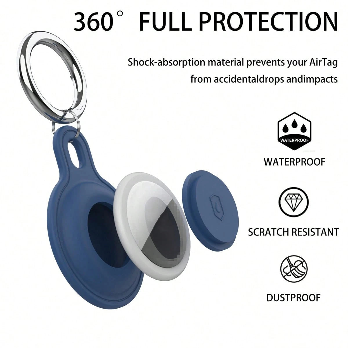 1pc Silicone Protective Case For Airtag Tracker- 360° Full Body Protection, Waterproof, Dust-Proof, Anti-Fingerprint, Anti-Scratch, Anti-Drop, Includes Metal Keychain, Multiple Colors Available, Grea