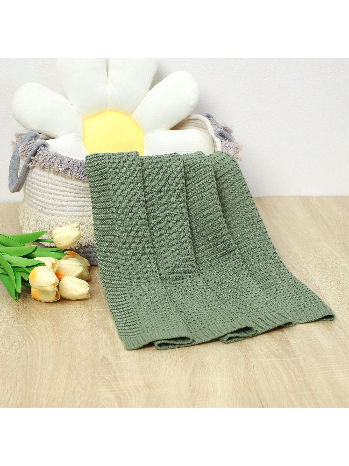 1pc Simple Knit Baby Swaddle Blanket For Car And Daily Use, All Seasons Love Valentine