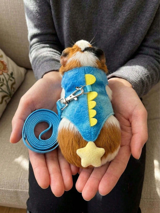 1pc Soft Dinosaur Theme Harness & Leash Set (Blue/Pink)- Cute Dinosaur Design With Bell; Suitable For Daily Walks, Photos And Outdoor Adventures; Fits Rabbits, Ferrets, Guinea Pigs And Kittens