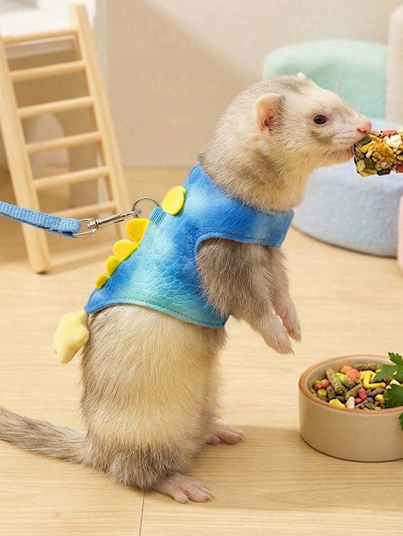 1pc Soft Dinosaur Theme Harness & Leash Set (Blue/Pink)- Cute Dinosaur Design With Bell; Suitable For Daily Walks, Photos And Outdoor Adventures; Fits Rabbits, Ferrets, Guinea Pigs And Kittens