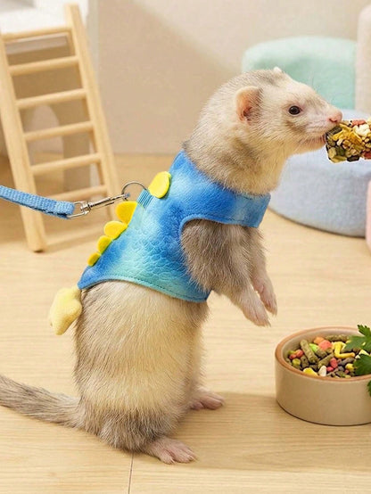 1pc Soft Dinosaur Theme Harness & Leash Set (Blue/Pink)- Cute Dinosaur Design With Bell; Suitable For Daily Walks, Photos And Outdoor Adventures; Fits Rabbits, Ferrets, Guinea Pigs And Kittens