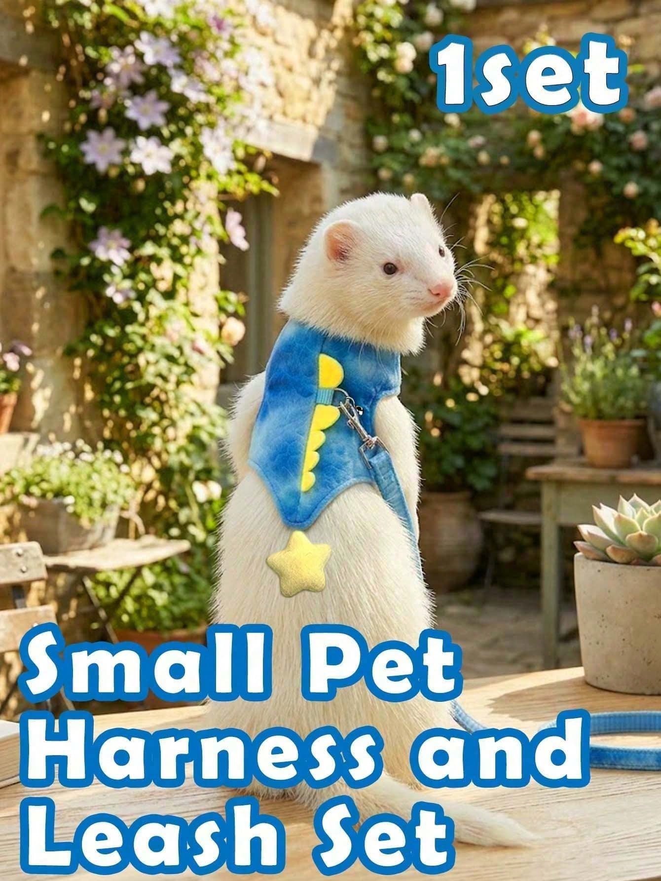 1pc Soft Dinosaur Theme Harness & Leash Set (Blue/Pink)- Cute Dinosaur Design With Bell; Suitable For Daily Walks, Photos And Outdoor Adventures; Fits Rabbits, Ferrets, Guinea Pigs And Kittens