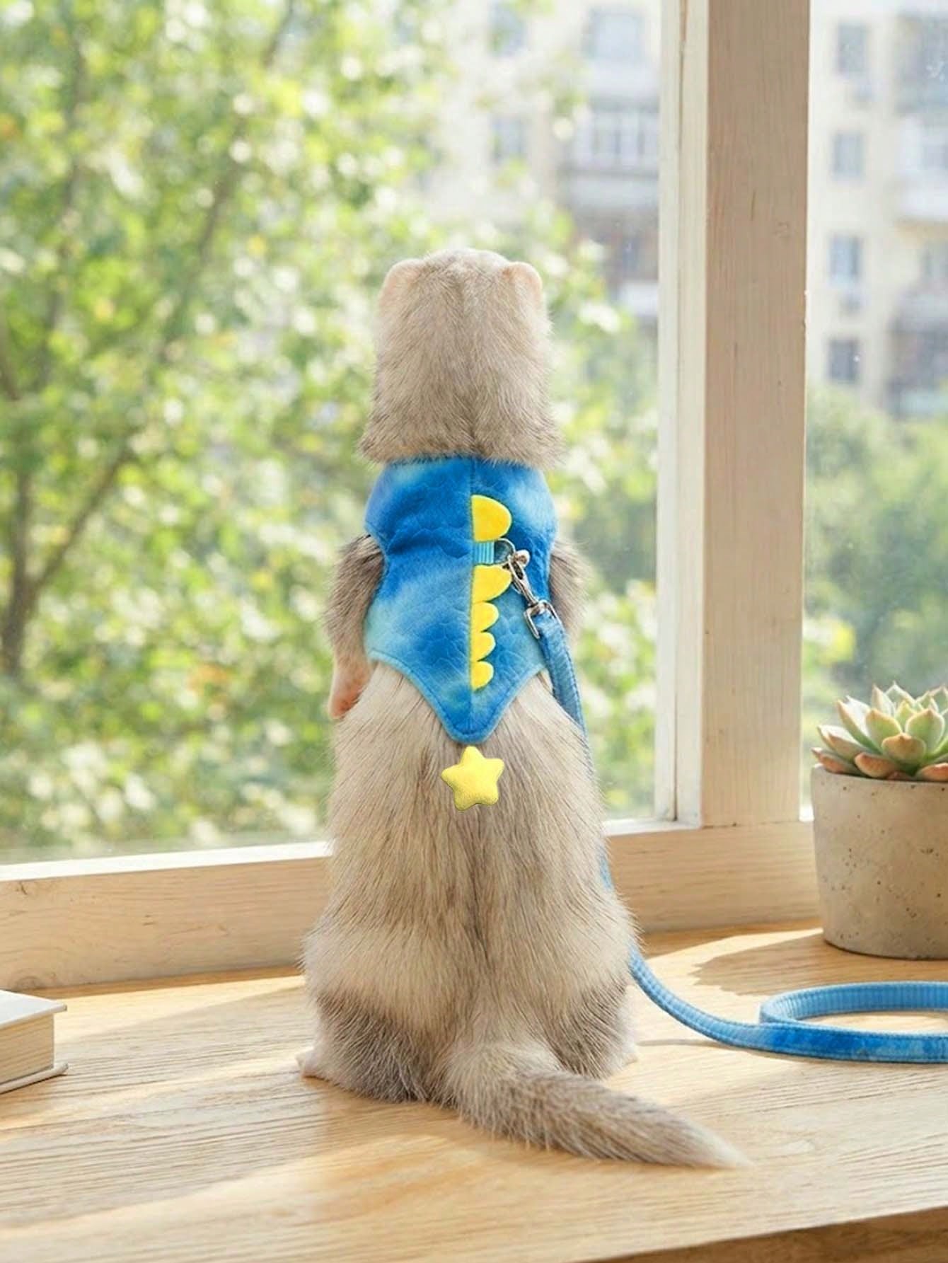 1pc Soft Dinosaur Theme Harness & Leash Set (Blue/Pink)- Cute Dinosaur Design With Bell; Suitable For Daily Walks, Photos And Outdoor Adventures; Fits Rabbits, Ferrets, Guinea Pigs And Kittens