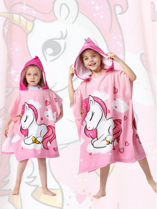 1pc Soft Microfiber Mermaid Print Swimsuit Cover-Up With Hood, Suitable For Children Aged 3-10, Beach Towel Shawl