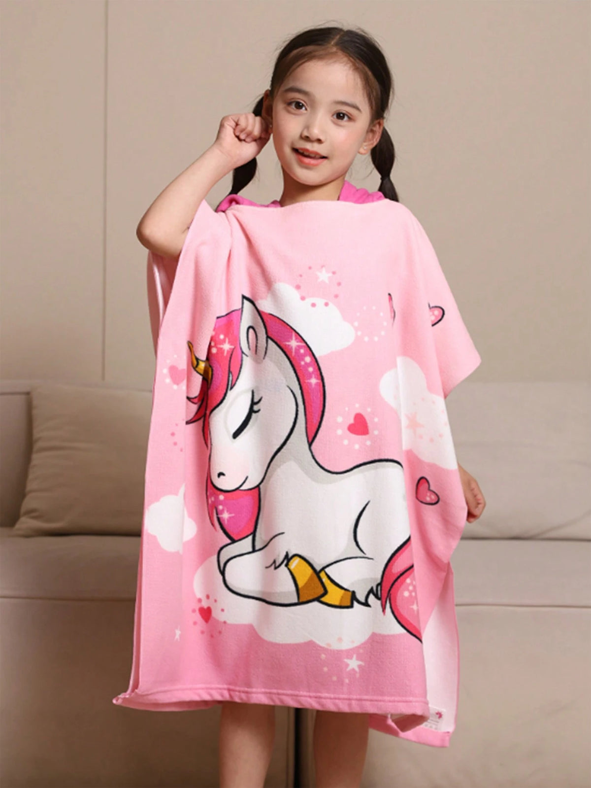 1pc Soft Microfiber Mermaid Print Swimsuit Cover-Up With Hood, Suitable For Children Aged 3-10, Beach Towel Shawl