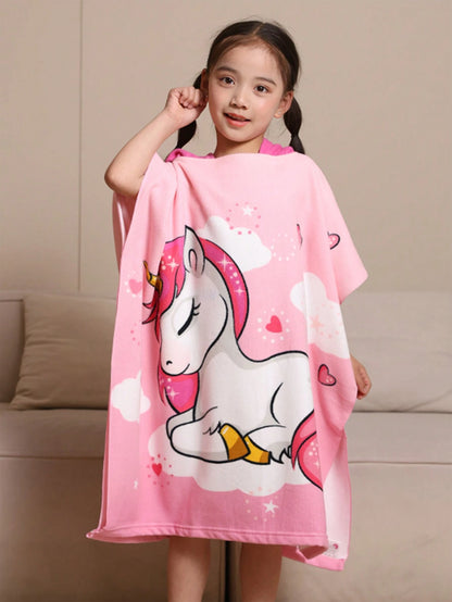 1pc Soft Microfiber Mermaid Print Swimsuit Cover-Up With Hood, Suitable For Children Aged 3-10, Beach Towel Shawl