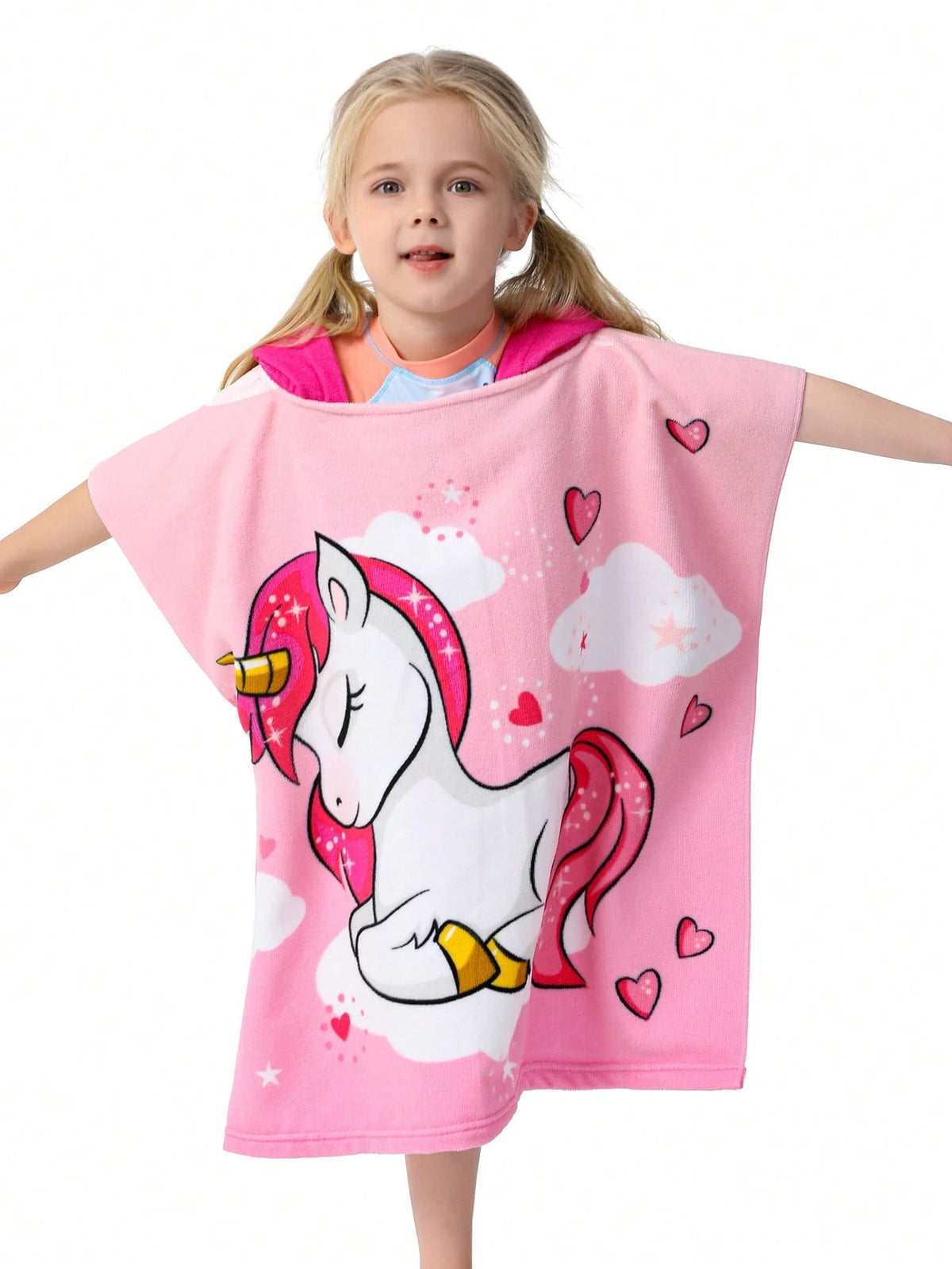 1pc Soft Microfiber Mermaid Print Swimsuit Cover-Up With Hood, Suitable For Children Aged 3-10, Beach Towel Shawl