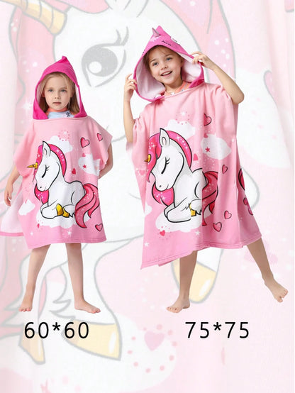 1pc Soft Microfiber Mermaid Print Swimsuit Cover-Up With Hood, Suitable For Children Aged 3-10, Beach Towel Shawl