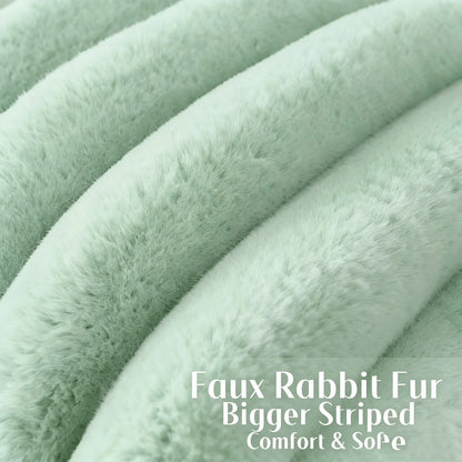 1pc Solid Color Cushion Cover Without Filler, Soft Faux Rabbit Fur Big Striped Cushion Cover, For Living Room Sofa
