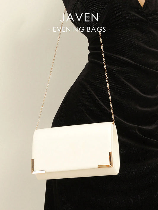 1pc Solid Color Pu Magnetic Closure Chain Clutch Bag For Daily Use, Date And Party, Best Choice Elegant Bag For Bridal Shower, Wedding, Wedding Items, White Bag