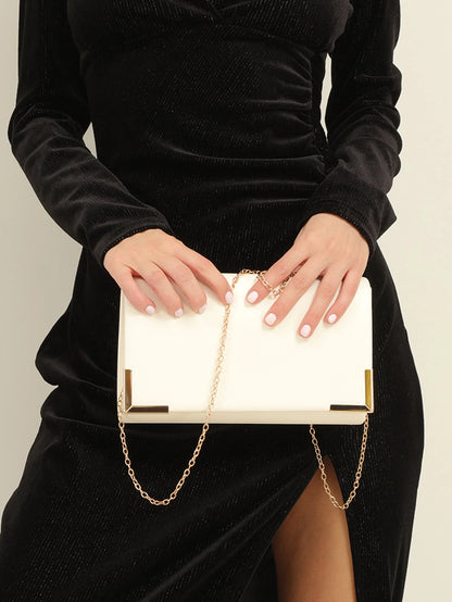 1pc Solid Color Pu Magnetic Closure Chain Clutch Bag For Daily Use, Date And Party, Best Choice Elegant Bag For Bridal Shower, Wedding, Wedding Items, White Bag