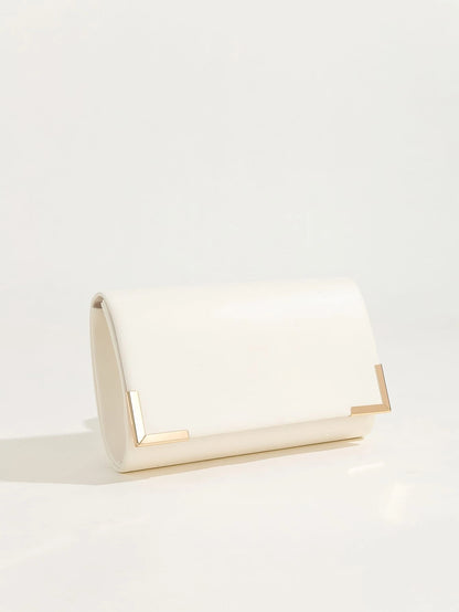 1pc Solid Color Pu Magnetic Closure Chain Clutch Bag For Daily Use, Date And Party, Best Choice Elegant Bag For Bridal Shower, Wedding, Wedding Items, White Bag
