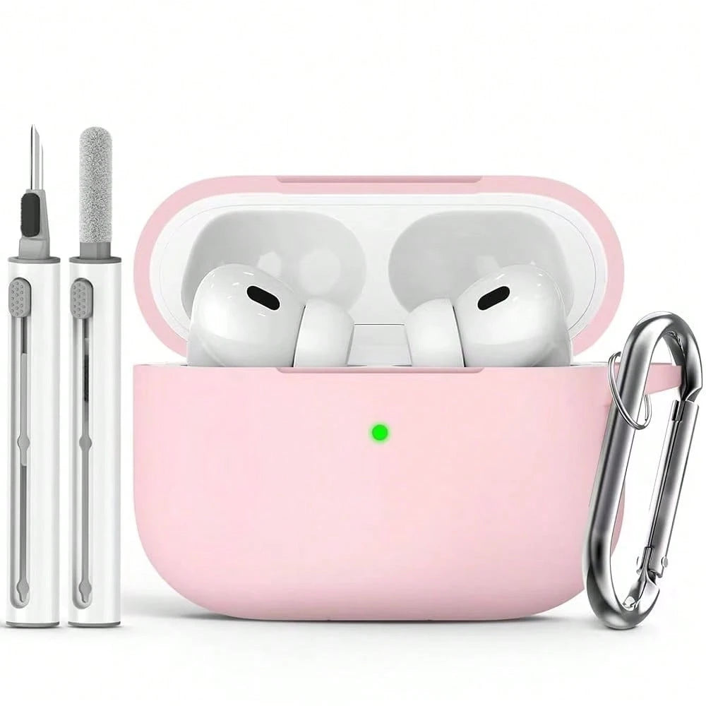 1pc Solid Color Silicone Protective Case With Carabiner Strap And Cleaning Brush