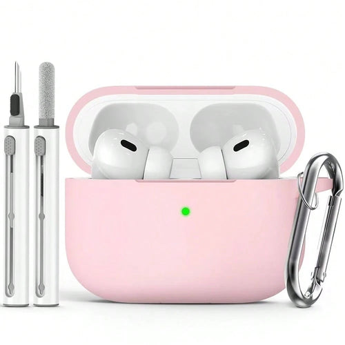 1pc Solid Color Silicone Protective Case With Carabiner Strap And Cleaning Brush
