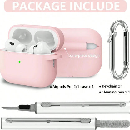 1pc Solid Color Silicone Protective Case With Carabiner Strap And Cleaning Brush