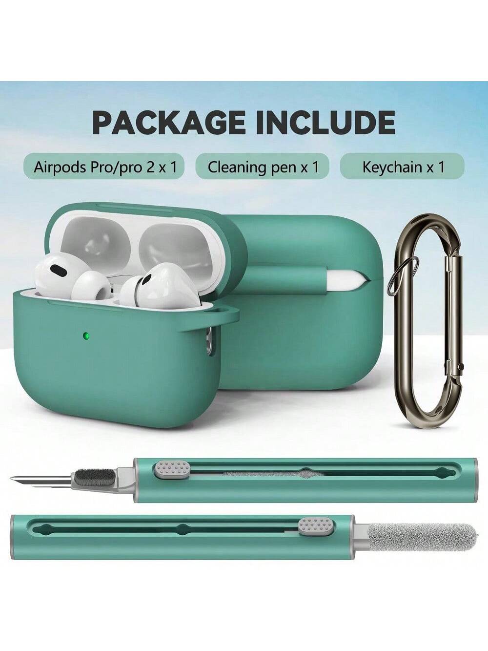 1pc Solid Color Silicone Protective Case With Carabiner Strap And Cleaning Brush