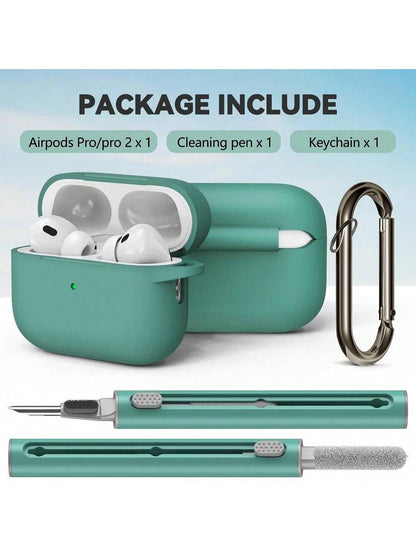 1pc Solid Color Silicone Protective Case With Carabiner Strap And Cleaning Brush