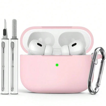 1pc Solid Color Silicone Protective Case With Carabiner Strap And Cleaning Brush