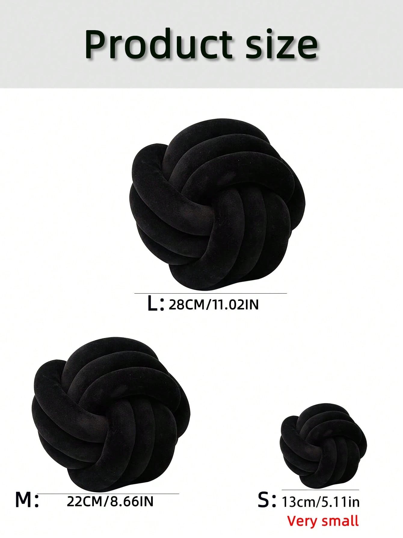 1pc Solid Color Versatile Handmade Twisted Ball, Decorative Pillow, Sofa/Coffee Table Decor, Bedroom Bedside Decorative Pillow, 3 Size Options, Black